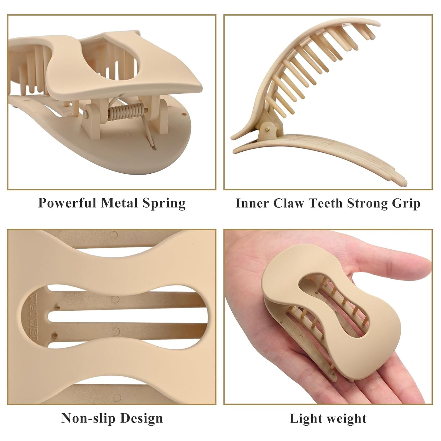 Flat Hair Clips for Women,French Lay Flat Claw Clips,Matte Strong Hold Side Hair Clip Thick & Thin Hair No-Slip Duck Billed Jaw Claw Clip 4 Pcs