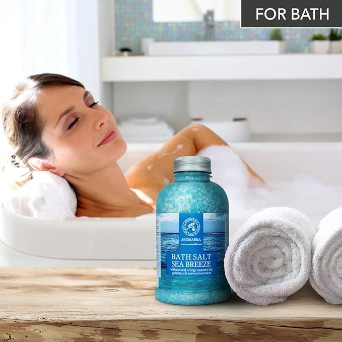 Bath Salt Sea Breeze 21.16 Oz with Natural Essential Oils Orange & Ginseng & Seaweed - Best for Good Sleep - Relaxing - Calming - Body Care - Beauty - Aromatherapy