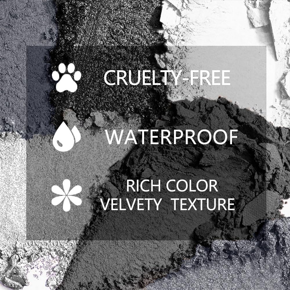 evpct 9 Colors Silver Gray Glitter Eyeshadow Palette, Black Smokey Grey and Silver White Sparkle Glitter Shimmer Shiny Eye Shadow Palette Makeup for older Women, Goth Gothic Highly Pigmented Eyeshadow