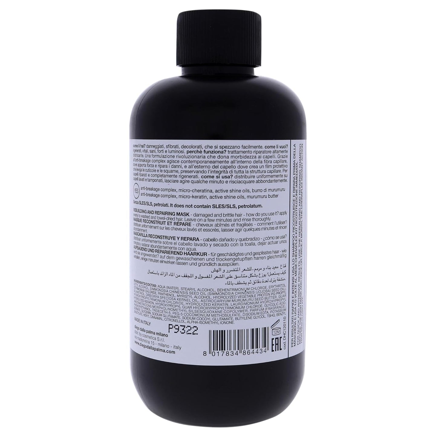 Diego dalla Palma Cheraplex Rebuilding And Repairing Hair Mask - For Damaged And Brittle Hair - Deeply Nourishes So You Can Detangle With Ease - Use As A Weekly Or Bi-Weekly Treatment - 6.8 Oz