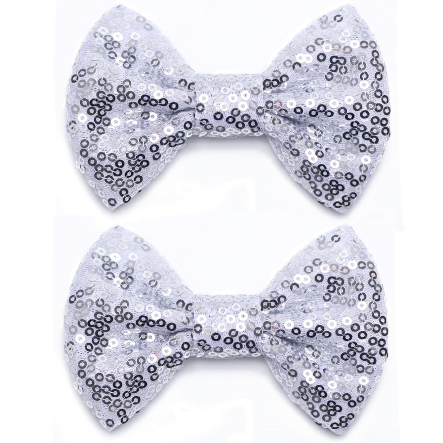 KISZU 4 Inch Sequin Glitter Hair Bows Clips, Sparkling Bling Little Bow HairPins Hair Accessories for Baby Girls Kids Children Teens and Women (Sliver)