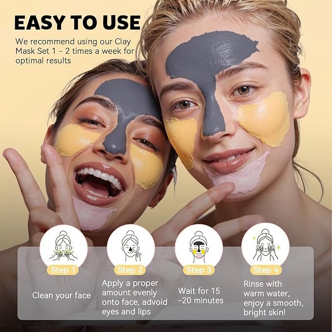 Clay Facial Mask Set 9 Pack - Turmeric Clay Mask - Rose Face Mask - Dead Sea Minerals Mud Mask, Skincare Gift Set - Brightening, Moisturize & Deep cleansing for Dry, Sensitive Skin
