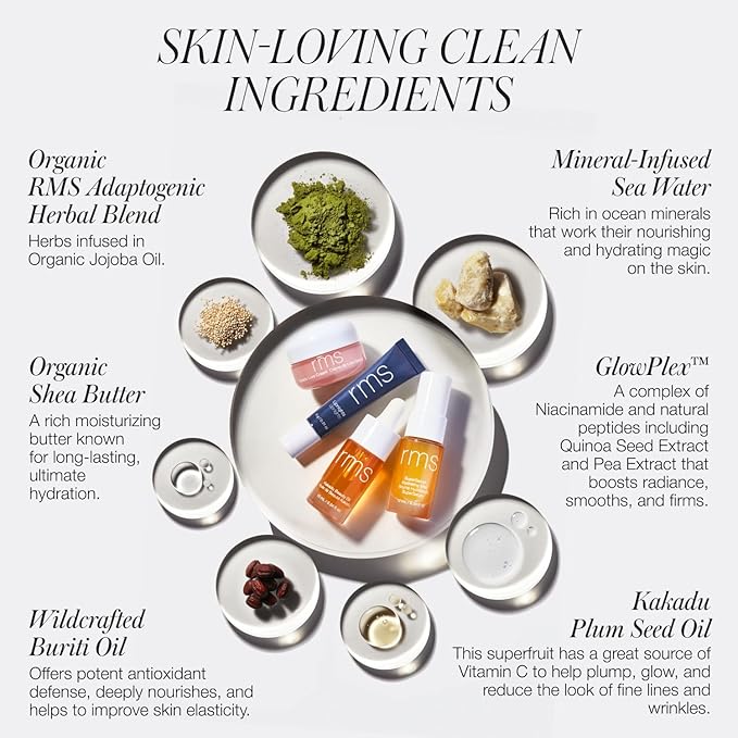 RMS Beauty Skincare Secrets Kit - Skin Care Set Kakadu Beauty Oil, Kakadu Luxe Cream, SuperSerum Hydrating Mist & Lipnights Lip Mask, Beauty Present Sets