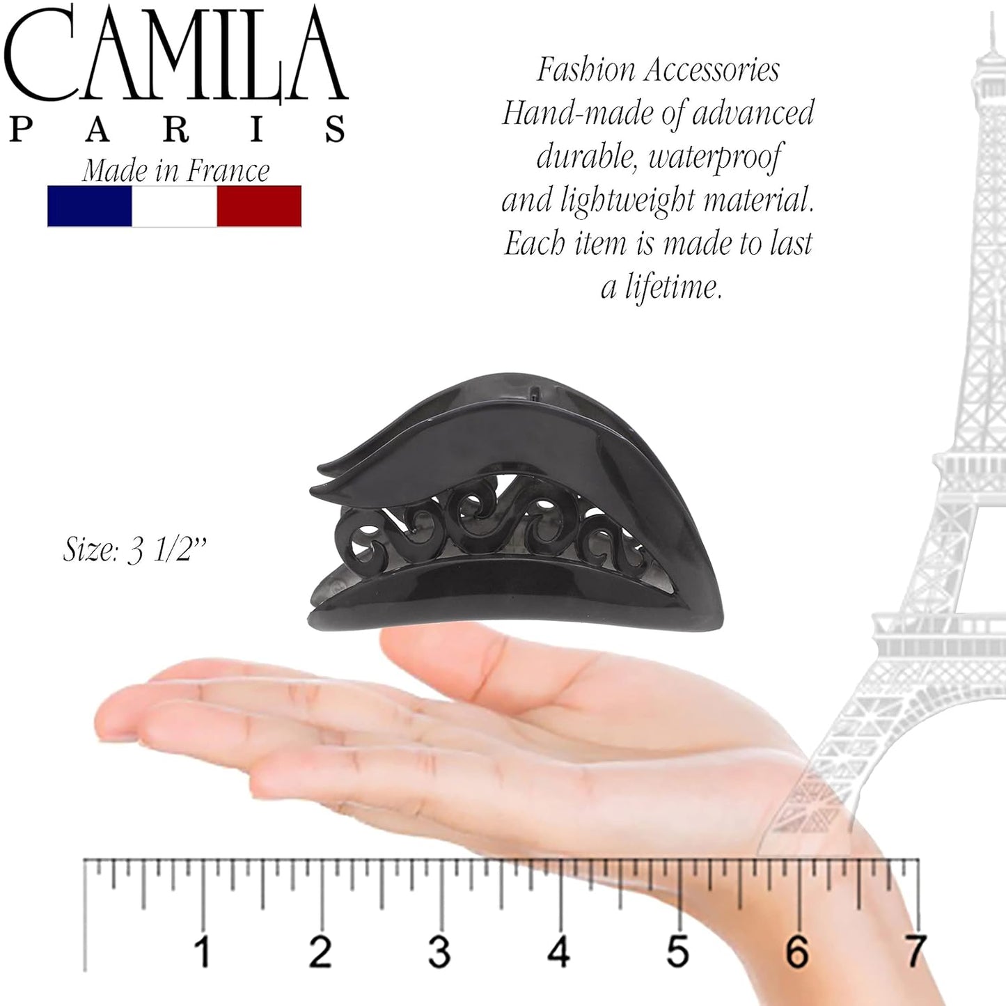 Camila Paris CP3214 French Hair Clip for Thick Long Curly Wavy Hair, Gray, Girls Jaw Clip, Strong Hold No Slip Grip, Made in France