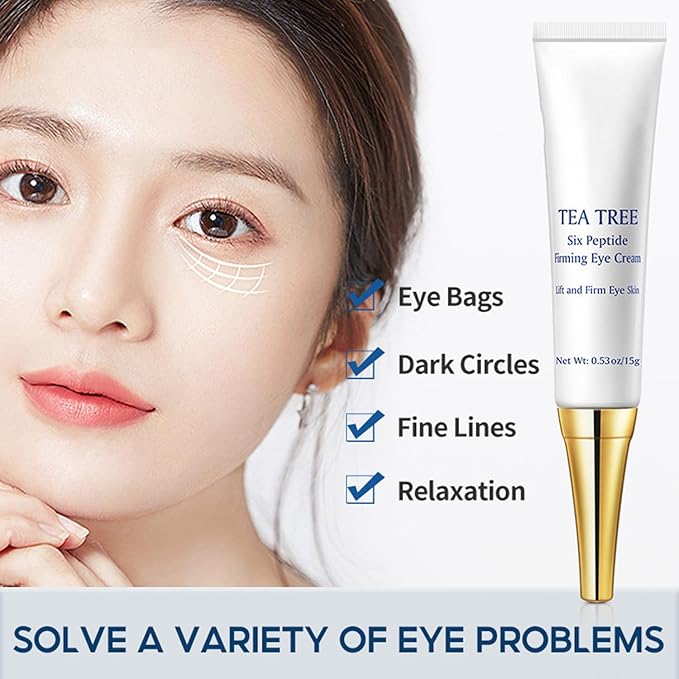 Eye Cream for Dark Circles Under Eye Cream for Puffiness and Bags Tea Tree Six Peptide Fiming Anti-Aging Eye Cream for Wrinkles Improve Fine Line Eye Repair Care,15g/0.53oz