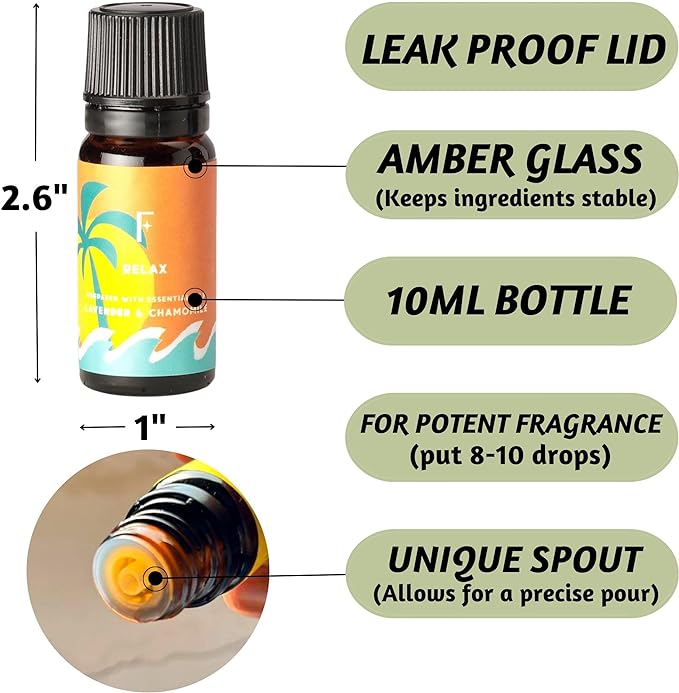 Folkulture Essential Oils for Diffuser Oil | Essential Oil Set of 6 Fragrance Oils | Diffuser Oils Scents for Home | Oil Diffusers Essential Oils Gifts for Relaxation - Lavender & Sandalwood