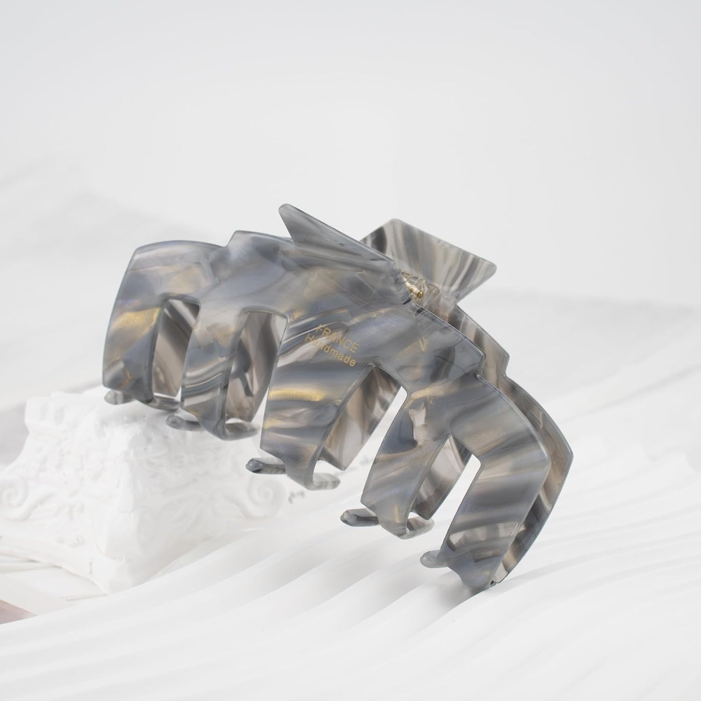 2 Pack French Handmade Marble Acetate Claw Clips, Cream & Gray Large Hair Claw Clips for Thick Hair, Luxury Hair Accessories