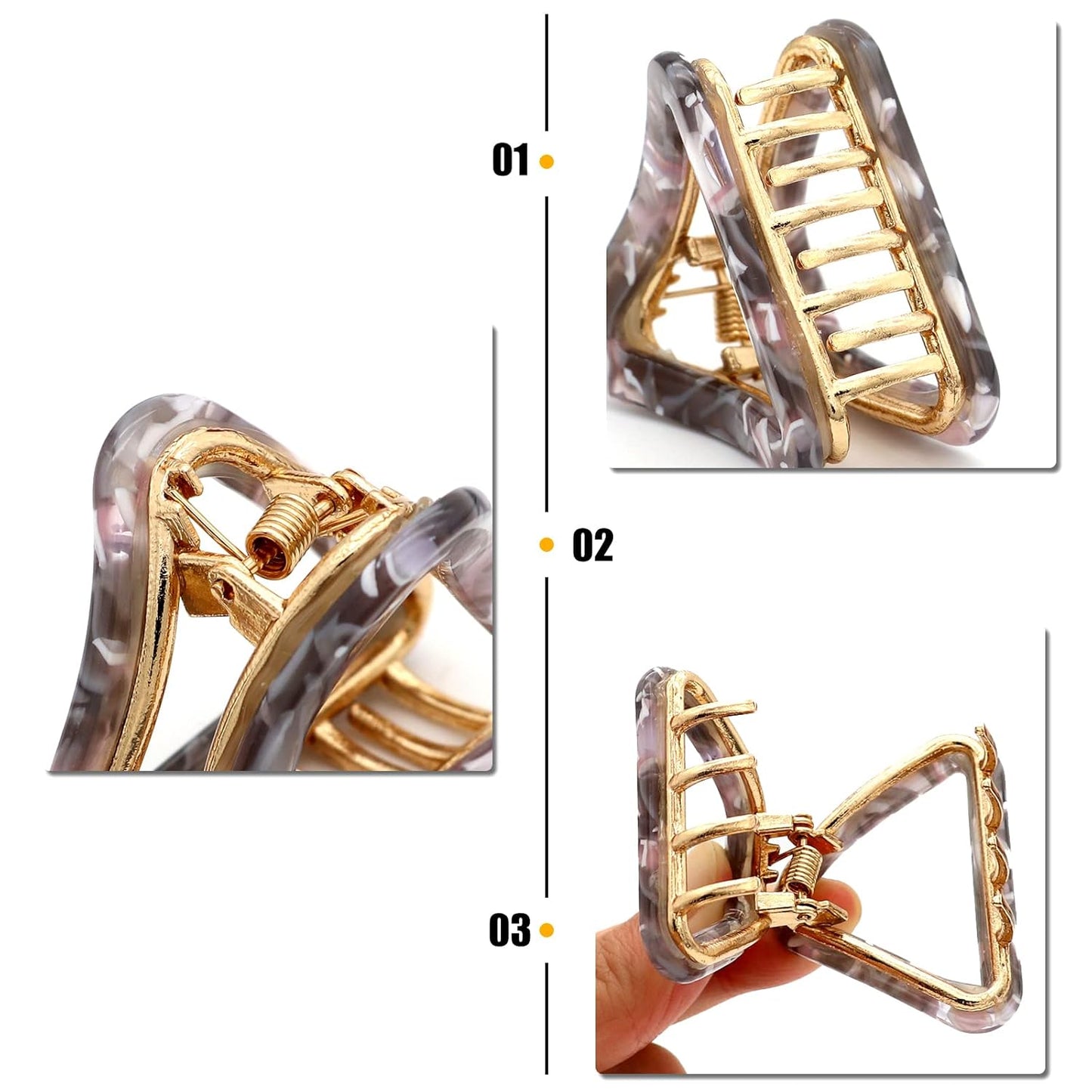 Cobahom Mini Acetate Claw Clips for Thick Hair - 3 Pcs Hollow Triangle Hair Clips for Women and Girls (Blue + Pink + Gray) 1.7 Inch