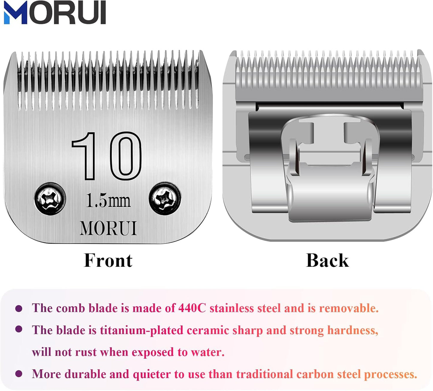 Detachable Pet Dog Clipper Blades UltraEdge Compatible with Oster A5,Wahl KM10 Series Clippers (10# 1.5mm- 2 Pack)