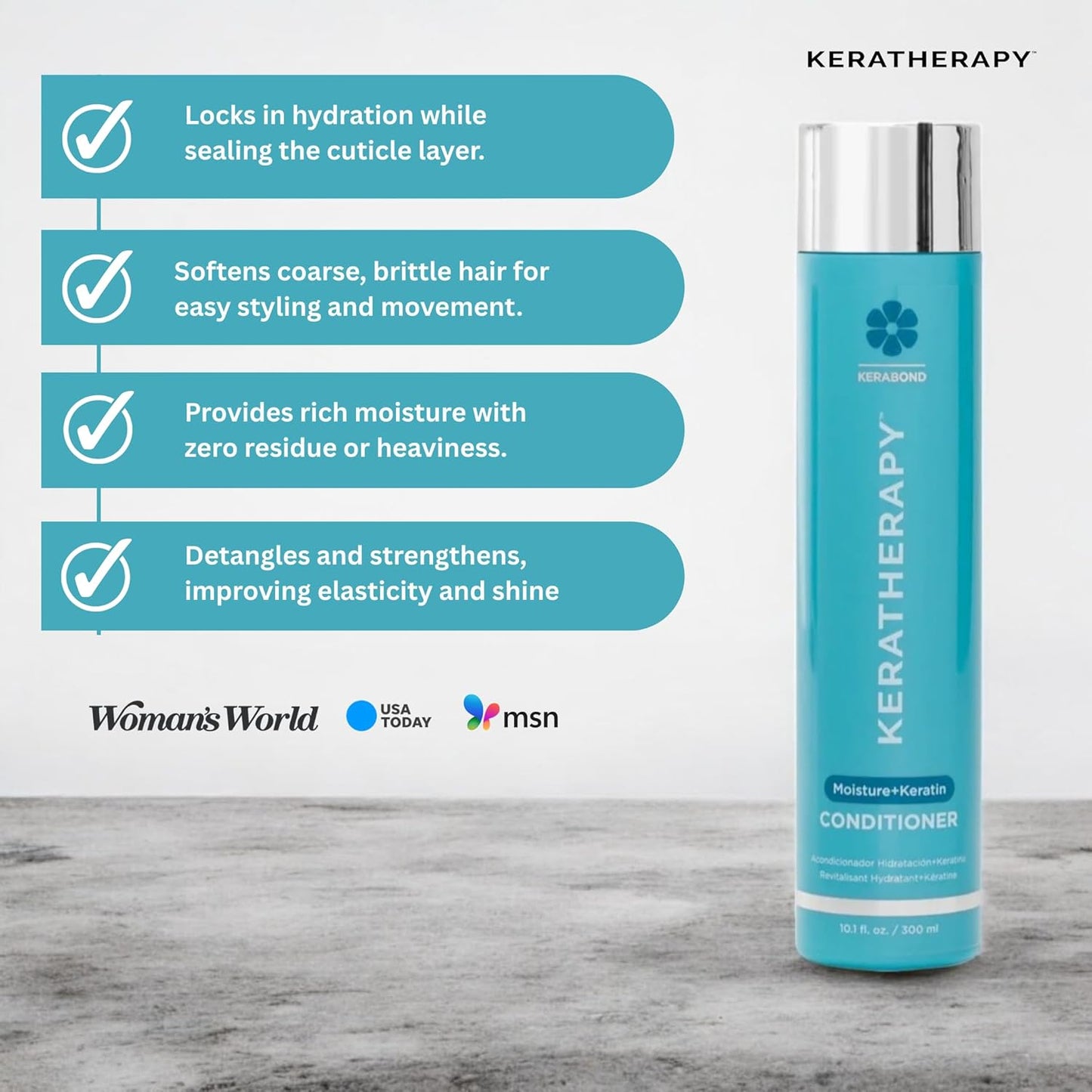 KERATHERAPY Keratin Infused Moisture Conditioner, 10.1 fl. oz., 300 ml - Hydrating & Moisturizing Conditioner for Dry or Damaged Hair with Collagen, Jojoba Oil, & Kerabond Technology - Sulfate Free