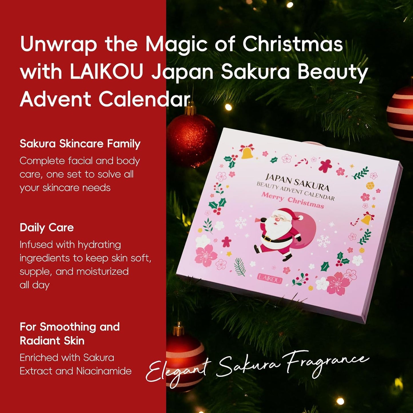 LAIKOU Japan Sakura Beauty Advent Calendar 2025, Christmas Gifts for Women, Skin Care Set, Bath Body Gift Set, New Year Skincare Beauty Gift Baskets, 24pcs Surprise Gift Box for Women and Girls