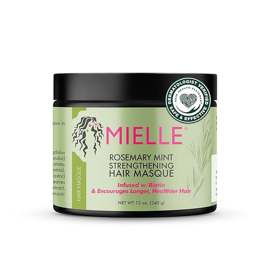 Mielle Organics Rosemary Mint Strengthening Hair Masque, Essential Oil & Biotin Deep Treatment, Miracle Repair for Dry, Damaged, & Frizzy Hair, 12 Ounces