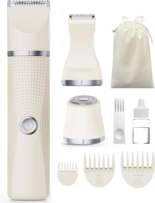 3-in-1 Electric Razor for Women - Waterproof Bikini Trimmer,Rechargeable Electric Shaver for Lady,Pubic Hair Trimmer Women,Personal Trimmer Groomer for Body Hair (Cream, LY)