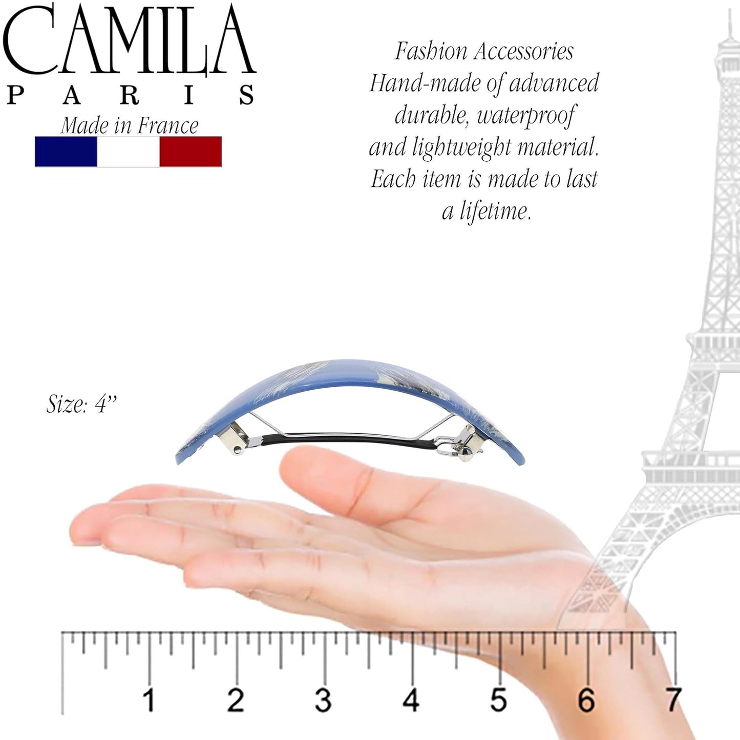 Camila Paris CP3326 French Hair Barrette Oval For Thick Curly Wavy Long Hair, Strong Hold Grip Hair Clips for Women, No Slip Rubberized Metal Clasp, Styling Girls Hair Accessories, Made in France
