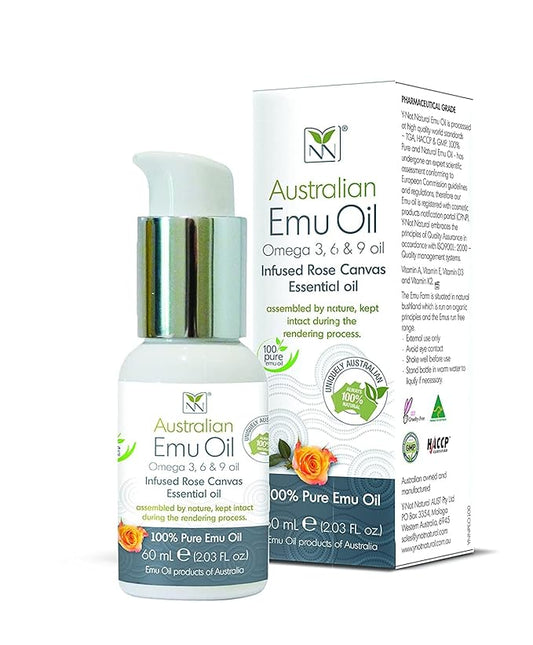 Emu Oil Pure Skin Moisturizer - Nail, Body, Face, Scalp & Hair Moisturizer with Omega 3, 6, 9, Vitamins, & Minerals - Australian Emu Oil for Skincare by Y-Not Natural - 60mL, Rose Canvas