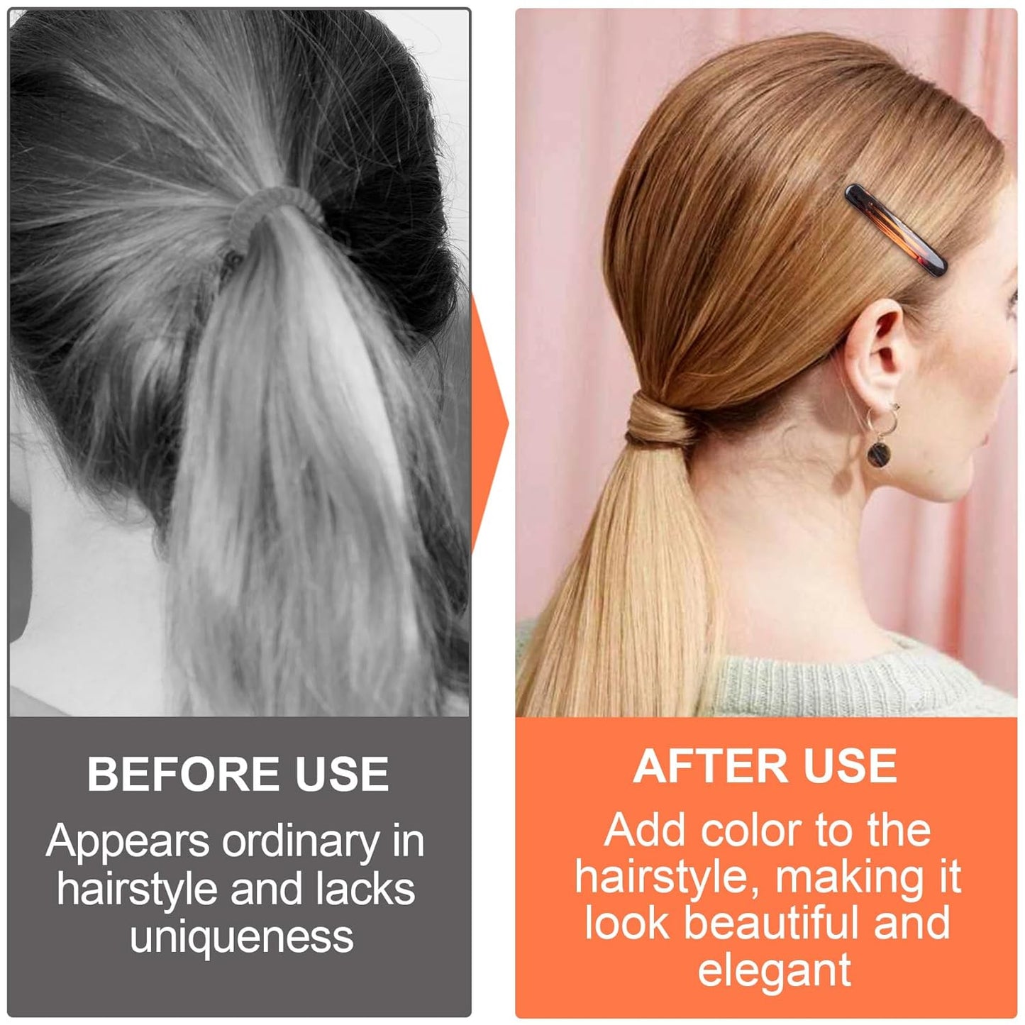 3pcs French Hair Clips for Women, Oval Curved Glossy Barrettes, Non-Slip Tortoise Shell Hairpins Styling Tool for Long Short Straight Curly Wave Hair- Black & White & Amber