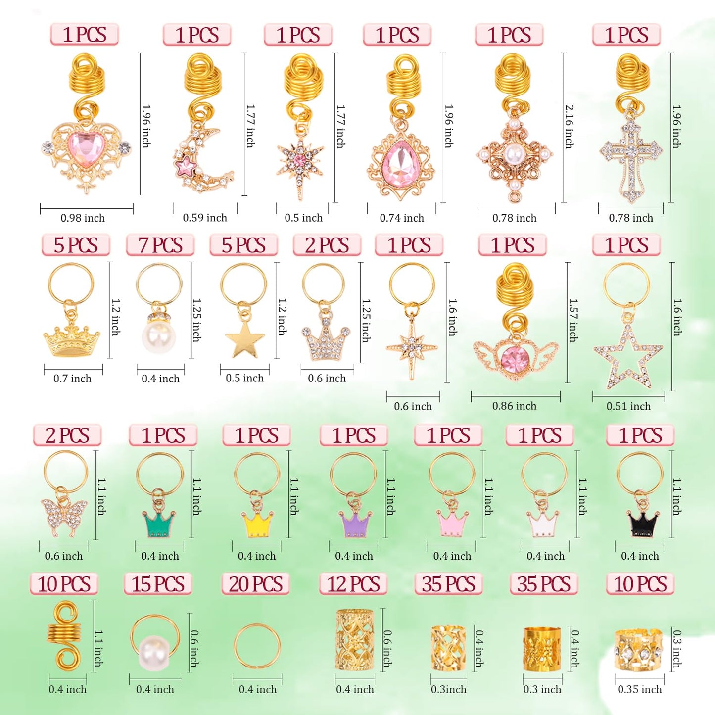 Leeven 173 Pcs Crystal Loc Dreadlocks Jewelry Gold Hair Jewelry for Braids Locs Jewelry for Hair Dreadlock, Locs Charms for Women, Crown Pearls Hair Rings Dreadlocks Hair Cuffs for Women Girls