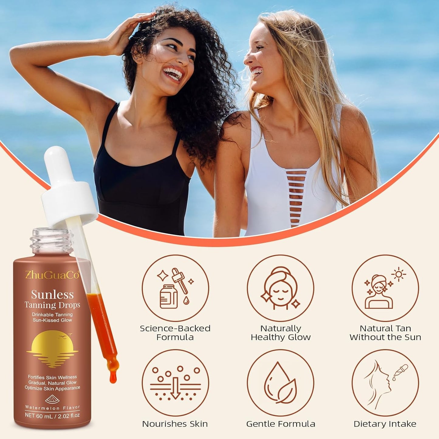 Tanning Drops Drink,Sunless Tanning Drops to Drink,Natural Sunbathing Without Sun Damage,Enhancing Natural Skin Tone,Nourishing and Moisturizing