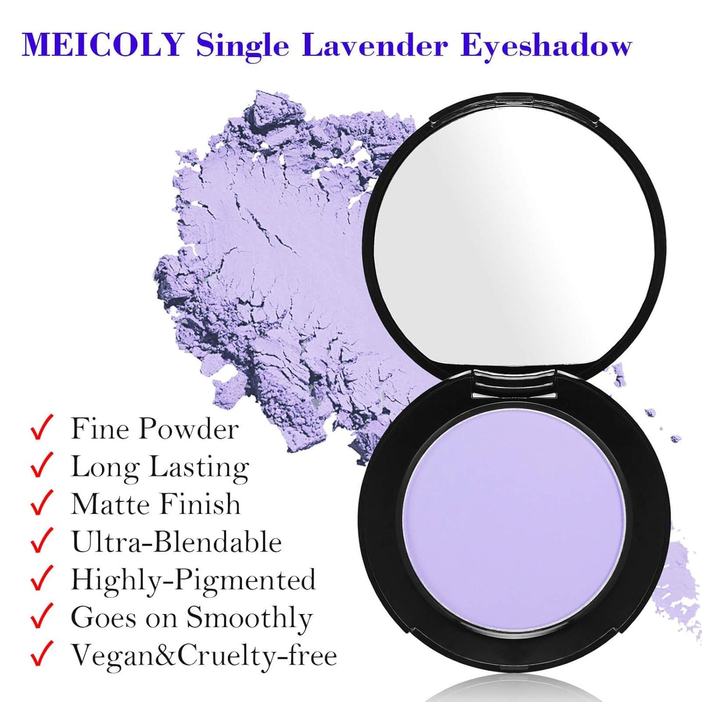 MEICOLY Light Purple Eyeshadow with Mirror,Matte Violet Lavender Eye Shadow Palette,Lilac Purple Powder Makeup,Single Eyeshadow for Women and Girls,Eye Makeup Eyelid Color