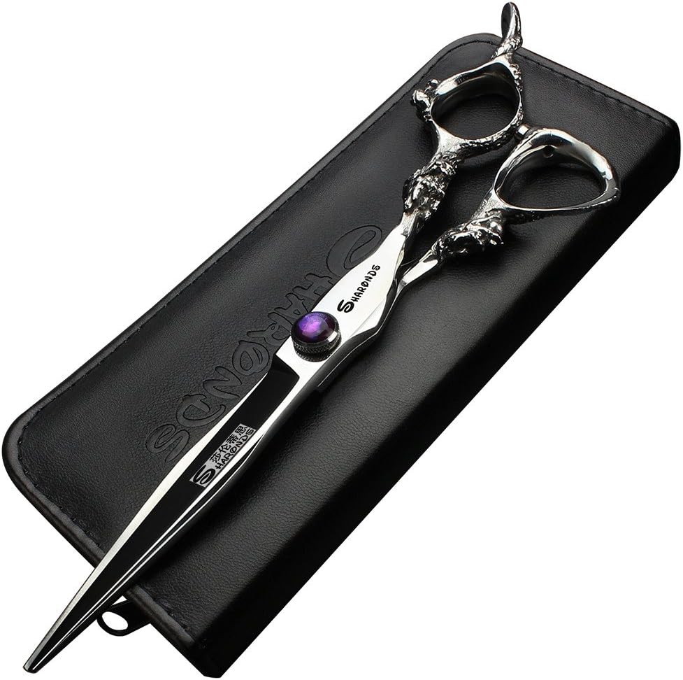 7 inch barber scissors, purple diamond barber scissors, suitable for barbers/families/individuals(7 Inch Flat-AA)