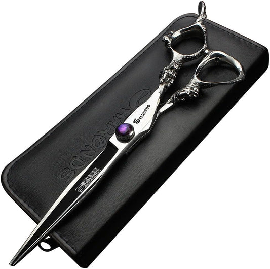7 inch barber scissors, purple diamond barber scissors, suitable for barbers/families/individuals(7 Inch Flat-AA)