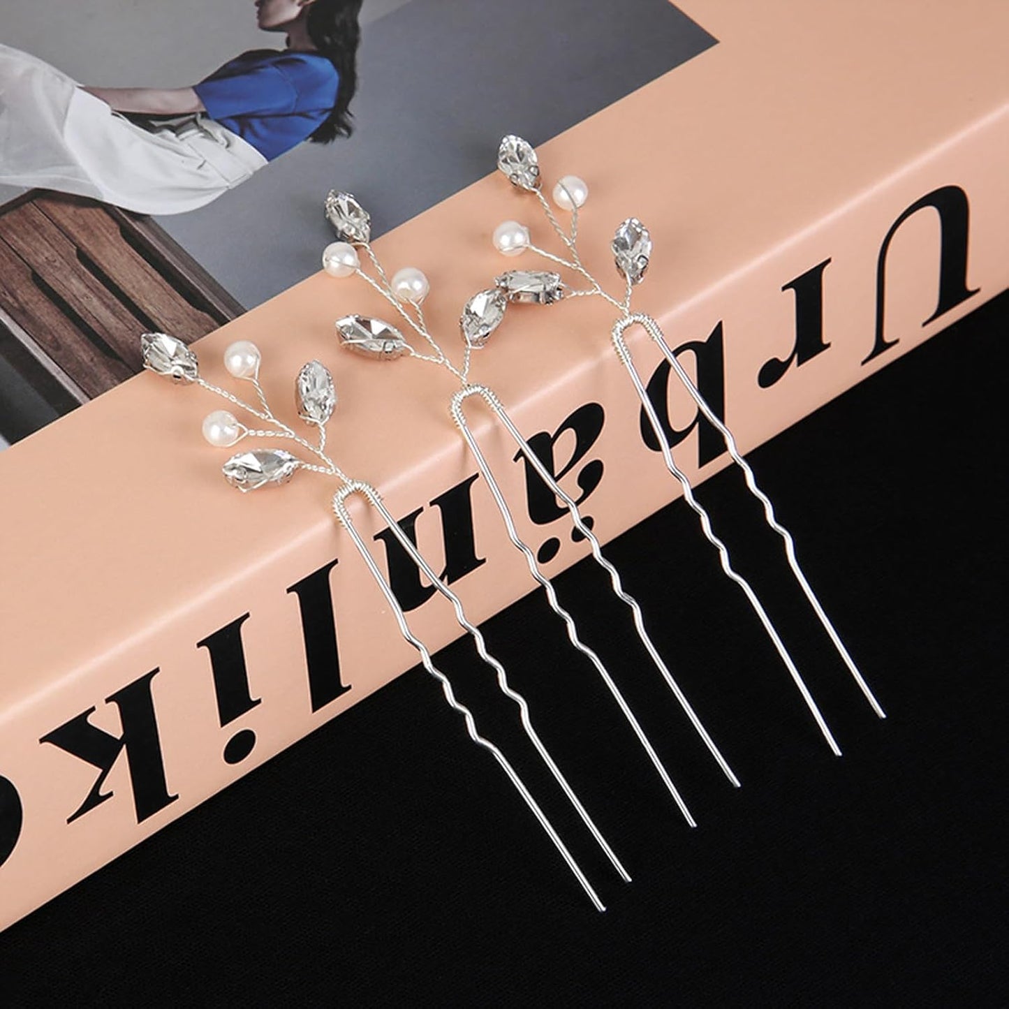 6PCS Silver Hair Pins with Pearls and Crystals for Women and Girls. U Shaped Rhinestone hair accessories for Daily Use or Various Parties. Wedding Hair Clips for Bridal, Bridesmaids and Flower Girls
