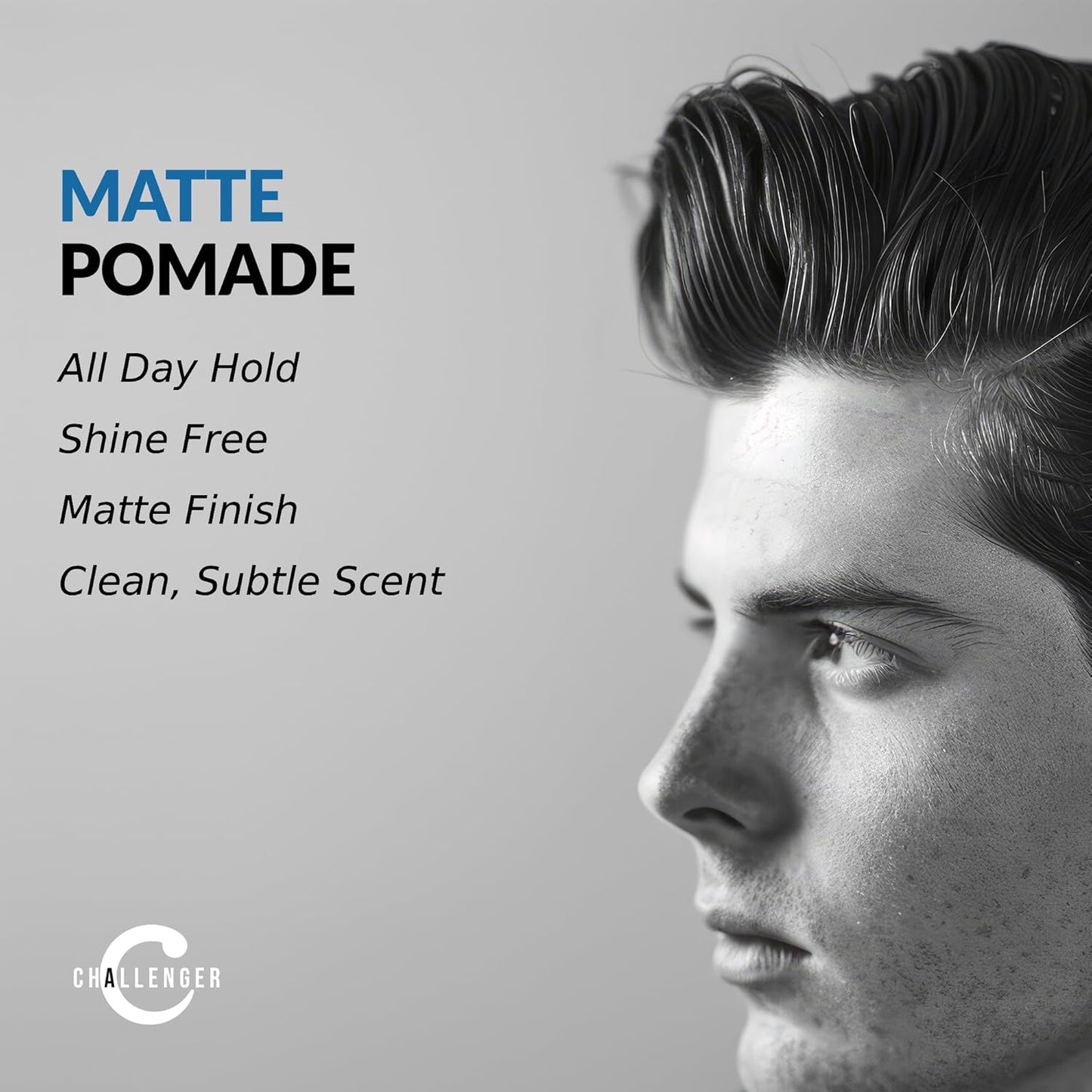 Challenger Matte Cream Pomade | Natural, Shine Free Styling Product | Medium Firm All-Day Hold | Travel Friendly Water Based Hair Gel | For All Hair Types | 1.5oz