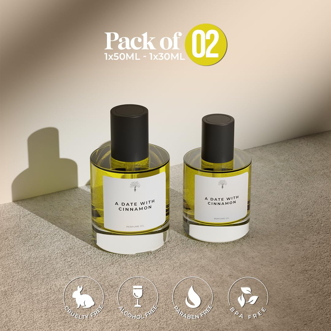 Eternal perfume oils for Women and Men- Eau De Perfum - A Date with Cinnamon Concentrated Perfume Insp by Khamara Qahwa - Alcohol Free Scent - Long Lasting Designer Perfumes 50ml+30ml (Pack of 2)