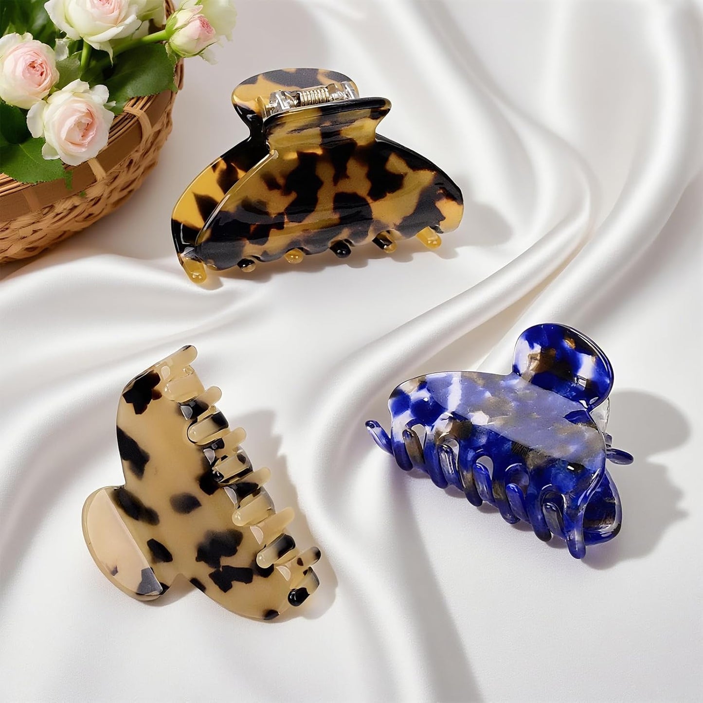 3 Pack Women's Hair Clips Set - Vintage Tortoise & Leopard Print Non-Slip Claw Clips, Celluloid Jaw Clamps for Medium Hair Hair Accessories Gift for Women