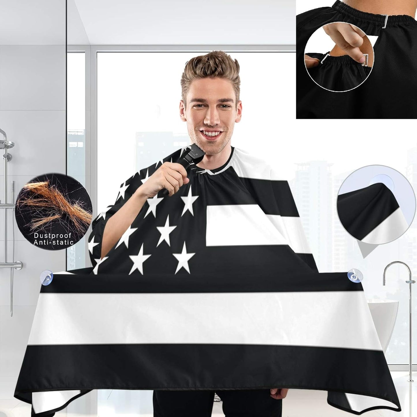 visesunny Barber Cape Black White American Flag Polyester Hair Cutting Salon Cape Apron Anti-Static Haircut Water-Resistant Shaving Cloth Beard Shaving Bib Hairdressing Cape