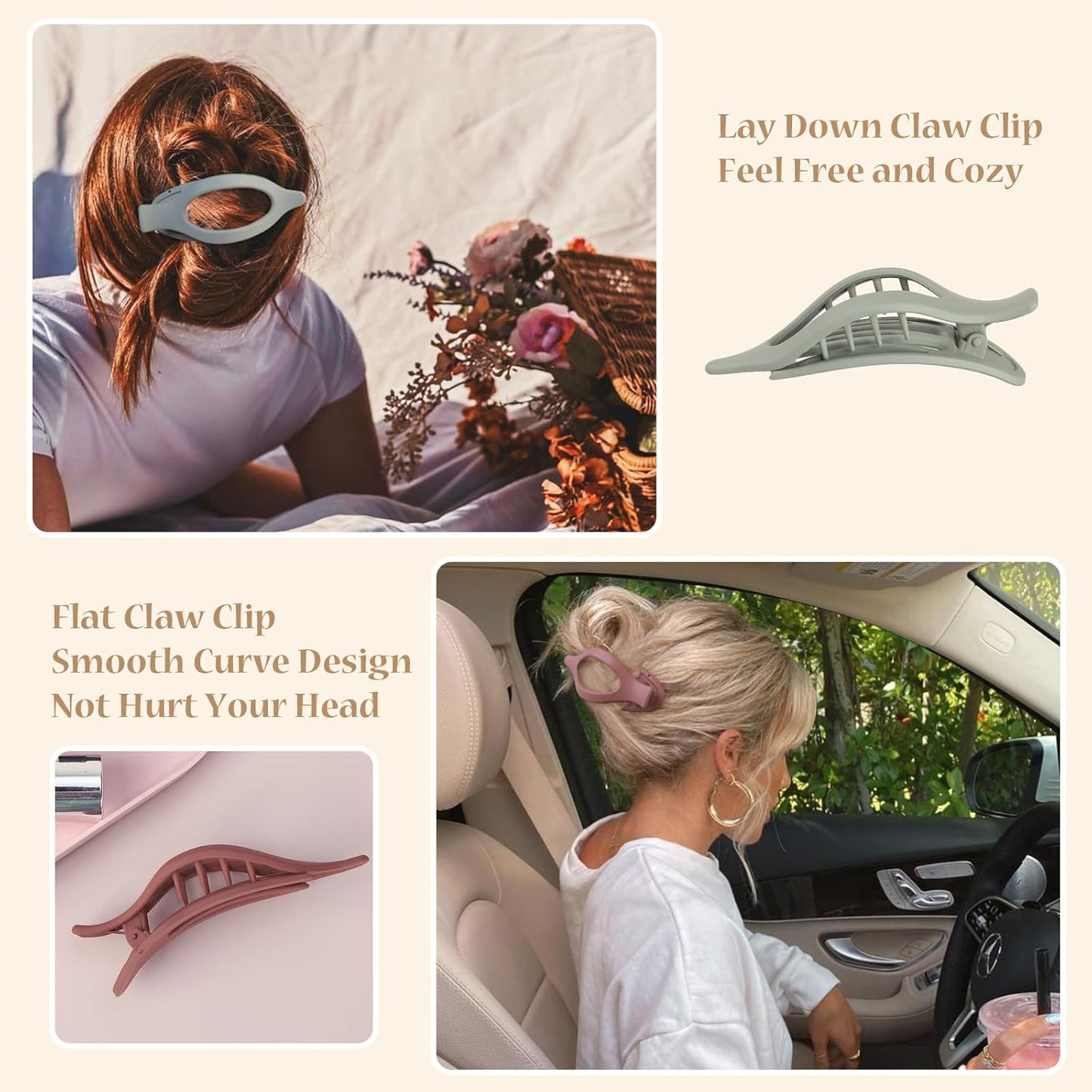 Flat Hair Clip 6 pcs Lay Down Claw Clips Hair Accessories for Women -Basic