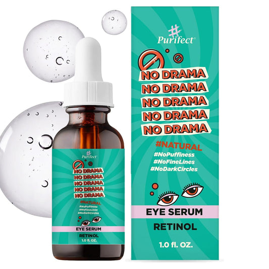 Purifect Natural Retinol Eye Serum – Dark Circles Under Eye Treatment for Puffiness & Fine Lines – Made in USA – Anti-Aging Serum with Vitamin E, Arginine, Collagen Support Oils – 1 fl oz