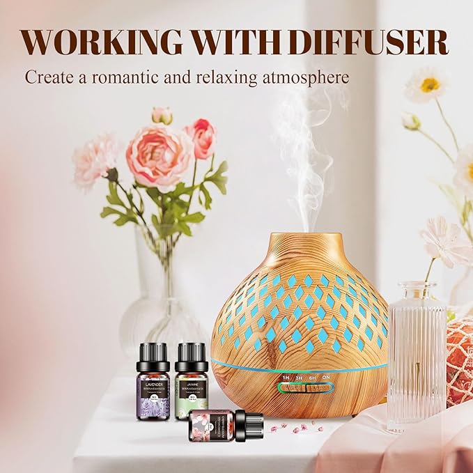 Floral Essential Oils Set - 6x10ML Fragrance Oil for Diffusers, Massage, Aromatherapy, Candle Making - Lavender, Rose, White Tea, Jasmine, Ylang-Ylang, Cherry Blossom Scented Oil