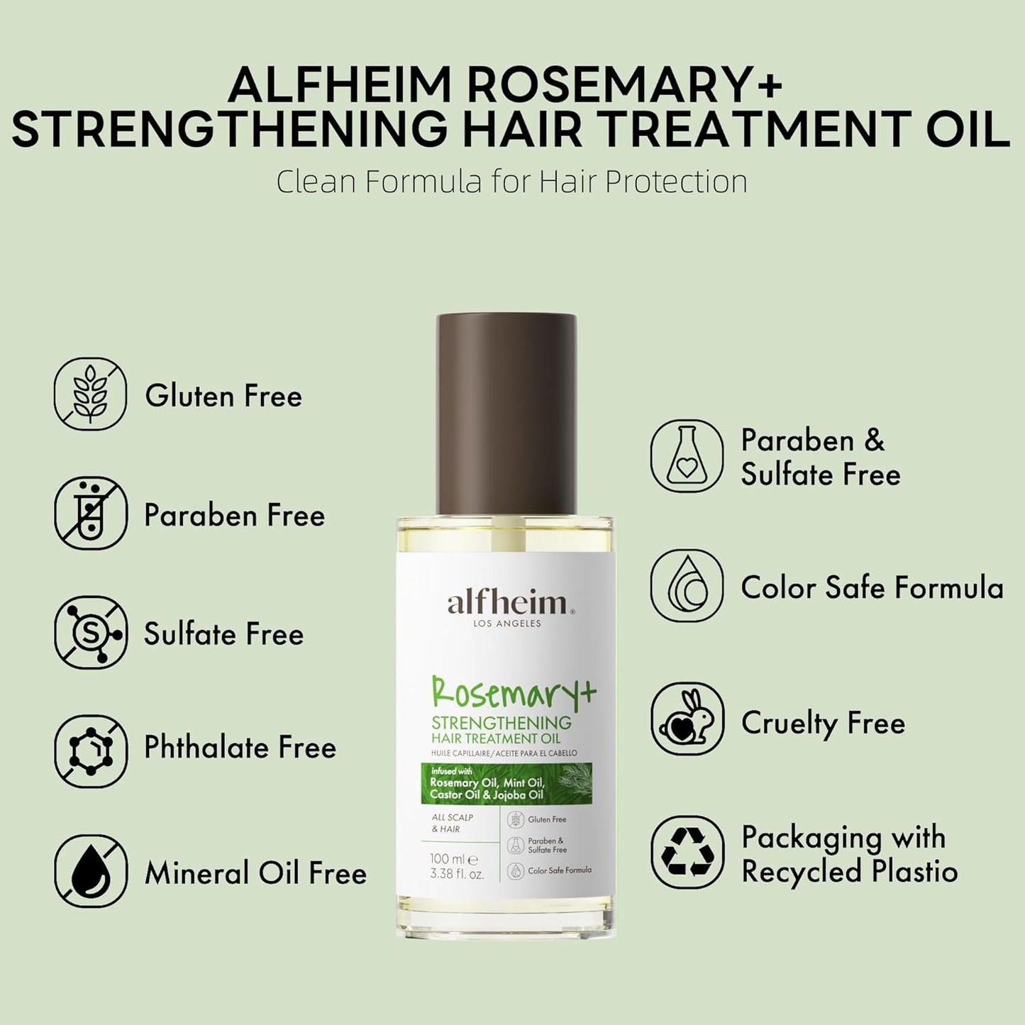 ALFHEIM Rosemary+ Purifying Hair Oil – Lightweight Smoothing & Balancing Treatment for Oily & Fine Hair with Rosemary, Peppermint & Jojoba Oils – Anti-Frizz, Shine & Scalp Nourishment – 3.38 oz