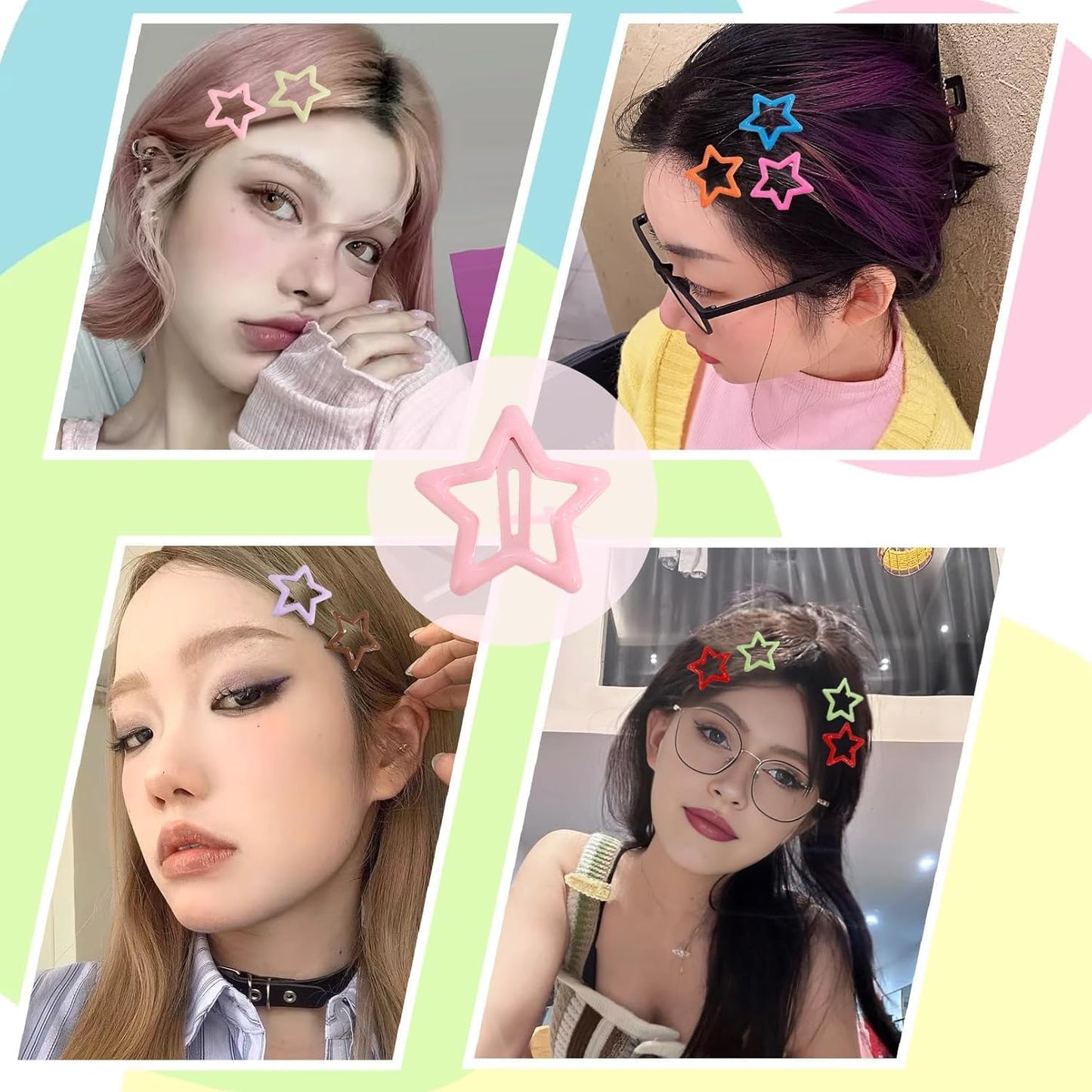 Star Hair Accessories - 50Pcs Colorful Metal Non-Slip Snap Hair Clips and Barrettes for Girls and Women