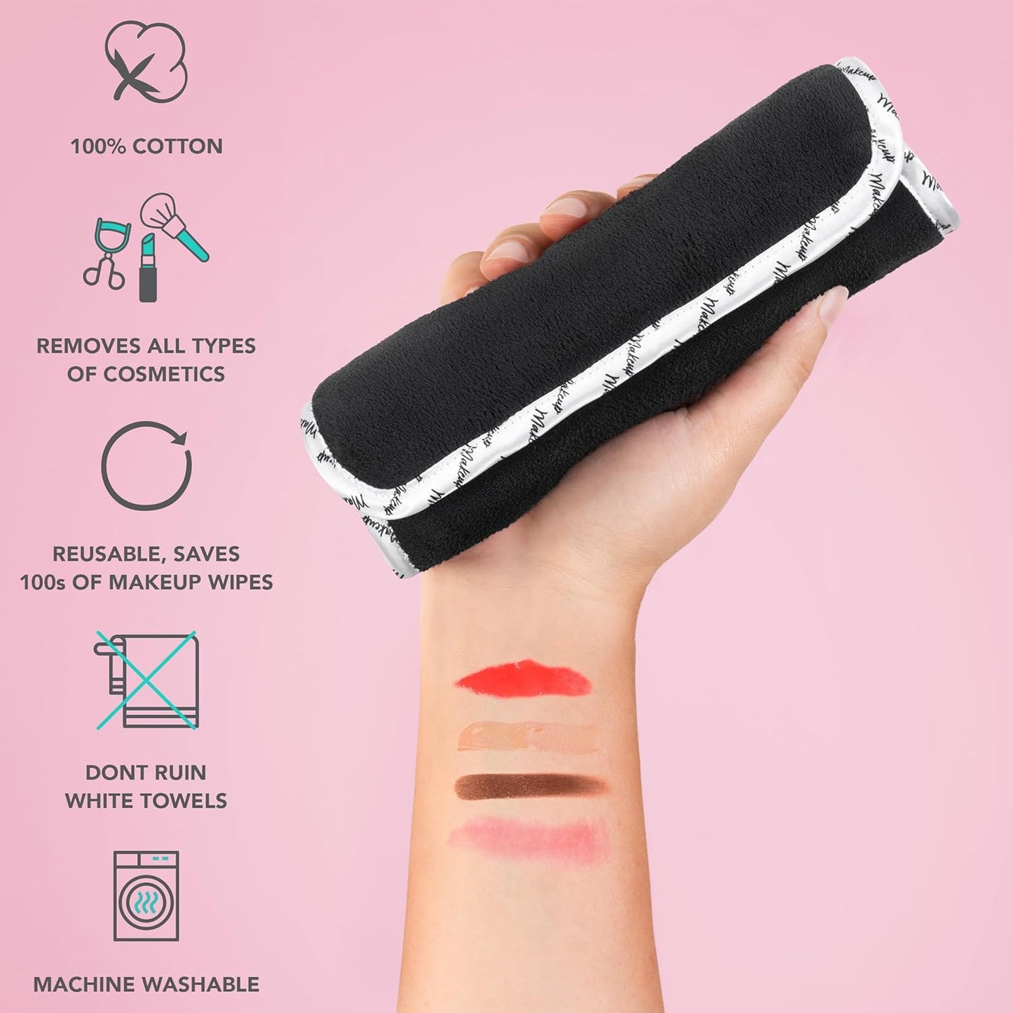 Arkwright Makeup Towels - Pack of 6 - Ultra Soft & Gentle Microfiber Coral Fleece Washcloth Face Make Up Remover, Reusuable Eraser Cloth Essentials for Hosts & Artists, 13 x 13 in, Black/White