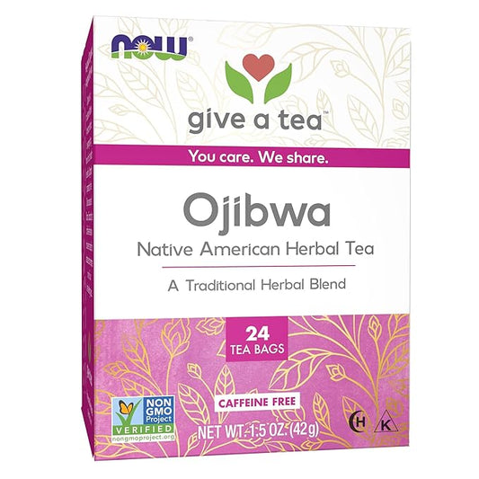 NOW Foods Give a Tea™ Ojibwa Tea, Herbal, Caffeine-Free, 24 bags, traditional North American blend for overall wellness