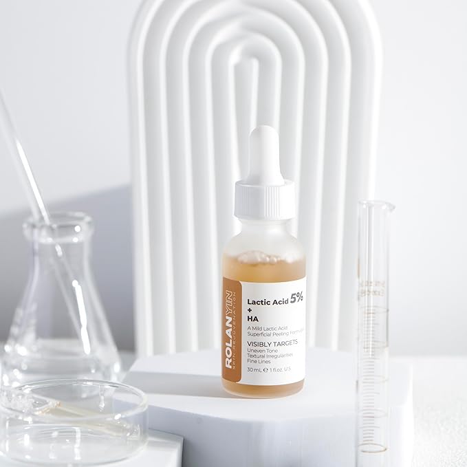 ROLANYIN Lactic Acid 5% + HA Facial Serum for Exfoliating Deep Hydration and Smoothing Skin Texture Nourishing Anti Aging Pore Minimizing Benefits Skin Care