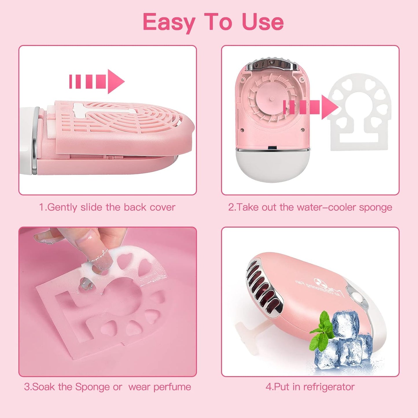 Lash Fan Mini Portable Eyelash Fan Handheld for Eyelash Extension Rechargeable USB C Air Cooling Blower with Built in Sponge Lash Extension Application(Pink)