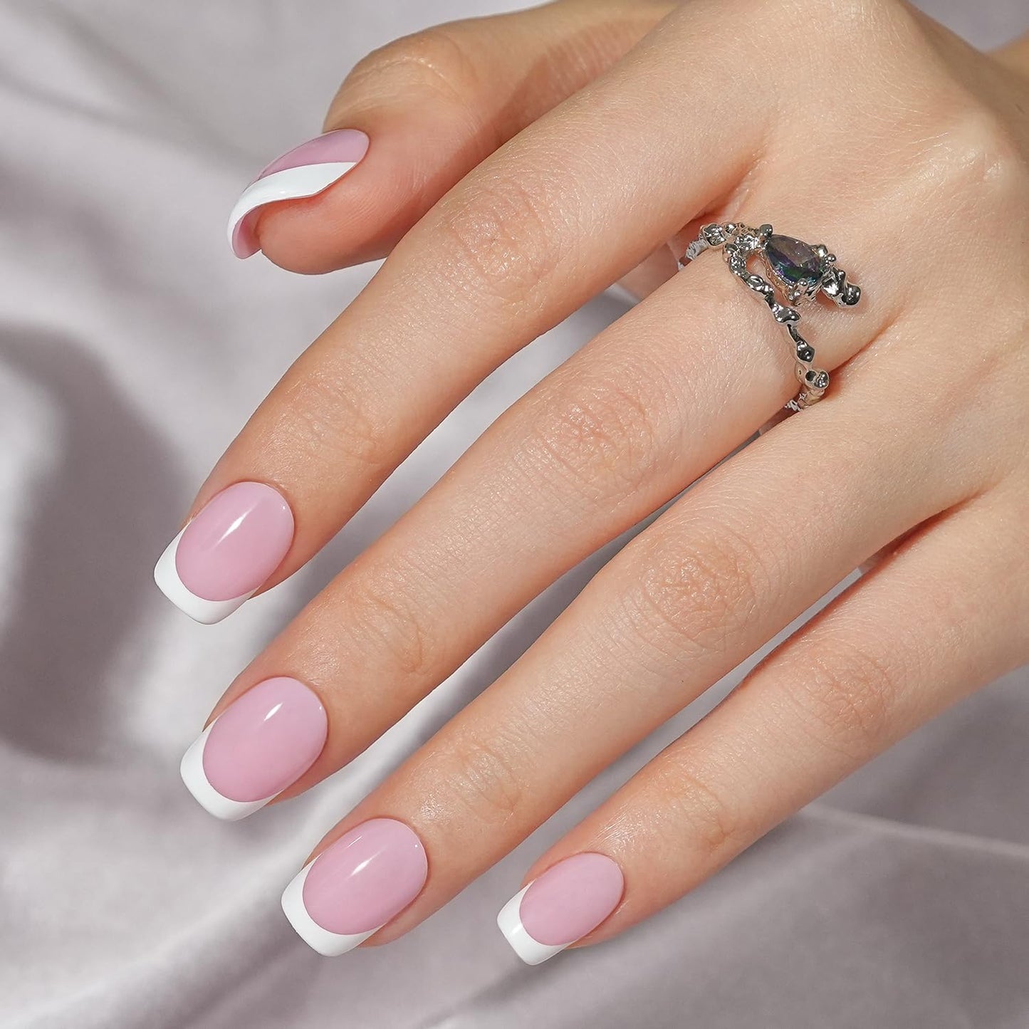 French Gel Nail Tips - Jofay Fashion French Tip Press on Nails, 10-Piece Set 320Pcs Short Square Nail Tips, Pre-applied Tip Primer & Base Coat, No Need to File Fake Nails for Nail Extension, 16 Sizes