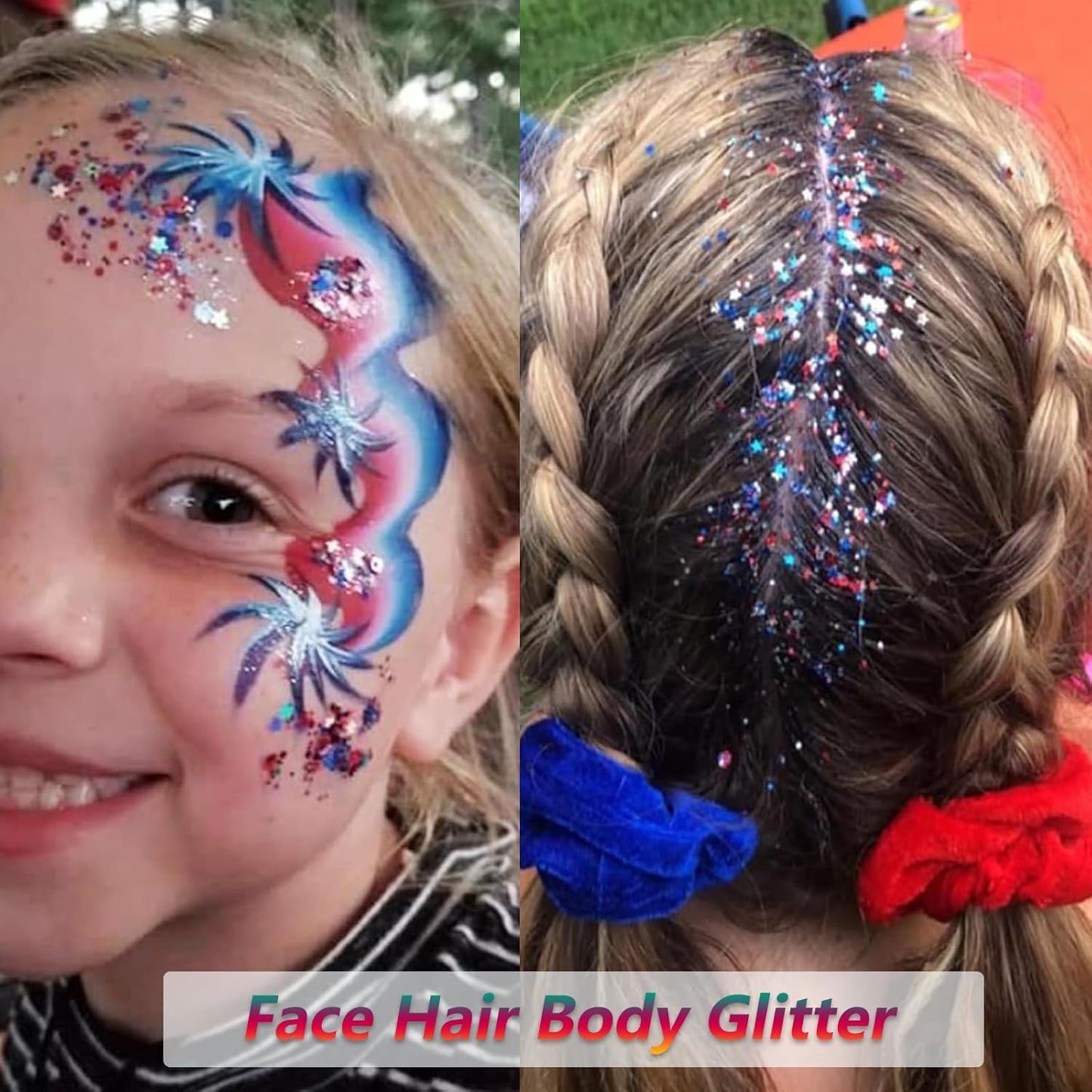 Patriotic Red White and Blue Glitter Stick, 4th of July Outfits for Body & Hair, Women Kids Fourth of July Accessories, Face Hair Glitter for Independence Day, Memorial Day, Veterans Day