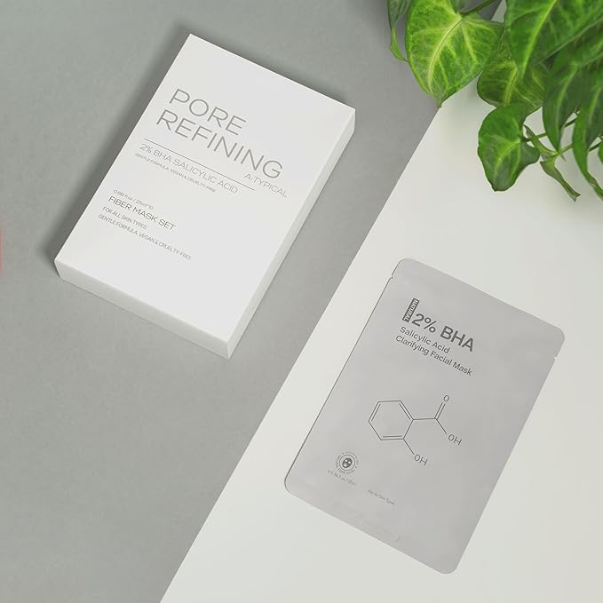 A TYPICAL Pore Refining Skin Care Fiber Face Mask Set Infused with 2% Salicylic Acid- Hydrating Facial Mask to Remove Acne, Unclog Pores, Moisturize Skin- Gentle Formula, Vegan, Cruelty-Free