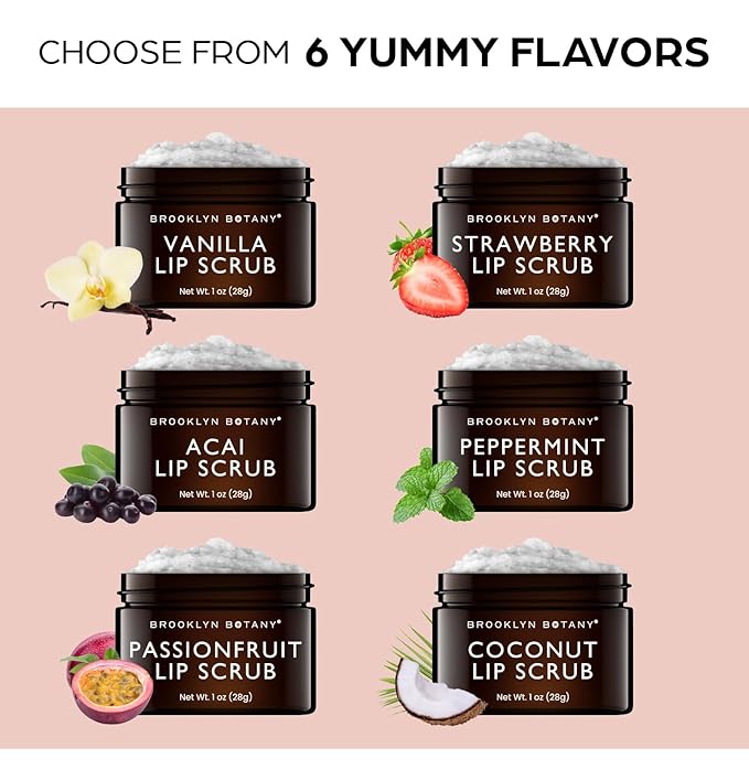 Brooklyn Botany Lip Scrub Exfoliator 1 oz – Lip Moisturizer for Dry Lips and Chapped Lips – Gentle Lip Exfoliator for Smooth and Brighter Lips – Strawberry Flavor