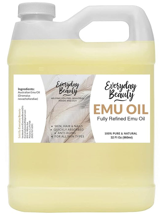 Pure Australian Emu Oil Bulk 32 Fl Oz - All Natural 6X Refined for Face, Skin and Hair - Highly Effective Hydration for Sensitive Skin and Hair Growth - Perfect for Scars and Blemishes