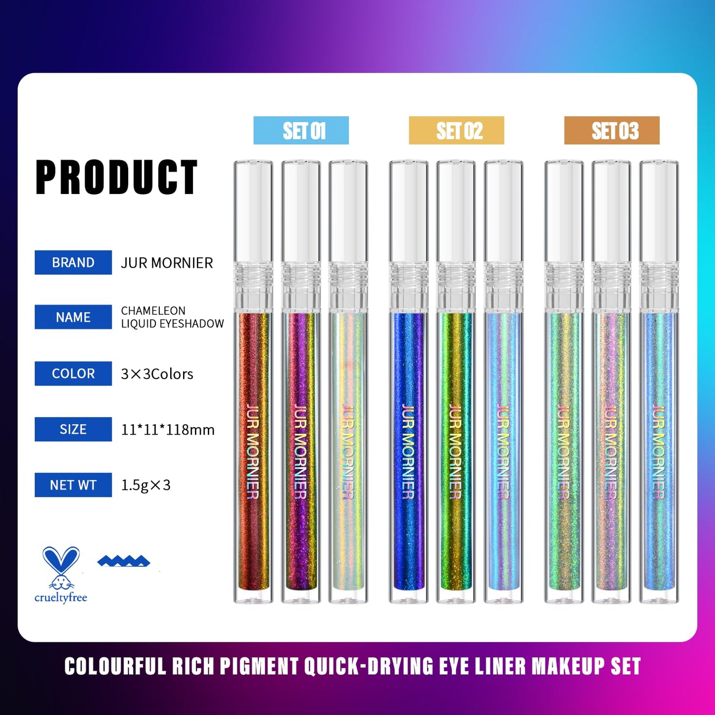 Multichrome Eyeliner,3 Colors Colorful Chameleon Eye Liner Set,Metallic Holographic Eyeliner Pen For Halloween Makeup,Waterproof Smooth High Pigment Eyeshadow Highlighter(104+105+106)