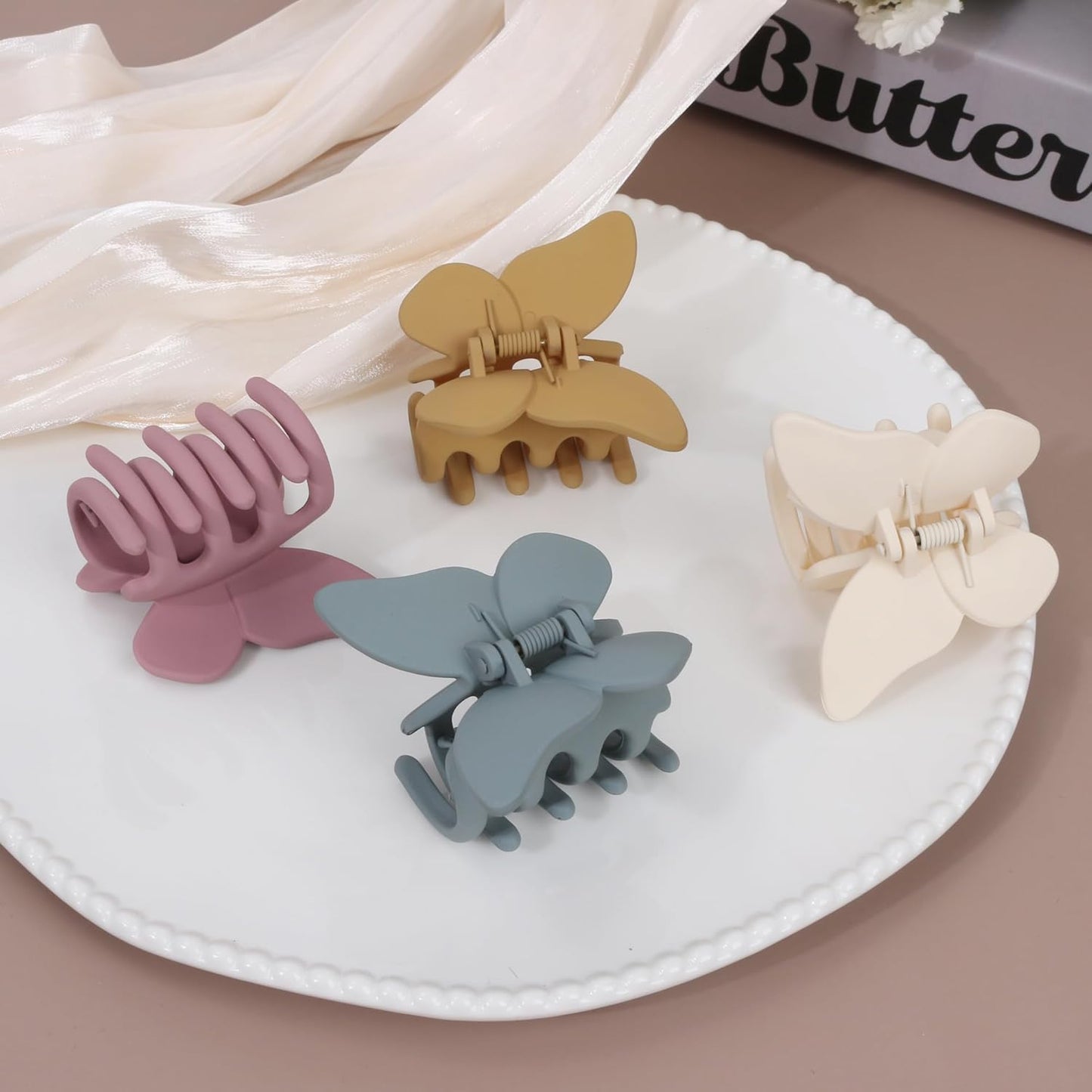 Butterfly Hair clips Hair Accessories for girl women Matte claw clips for Thick or Thin Hair. (Matte 4pcs)