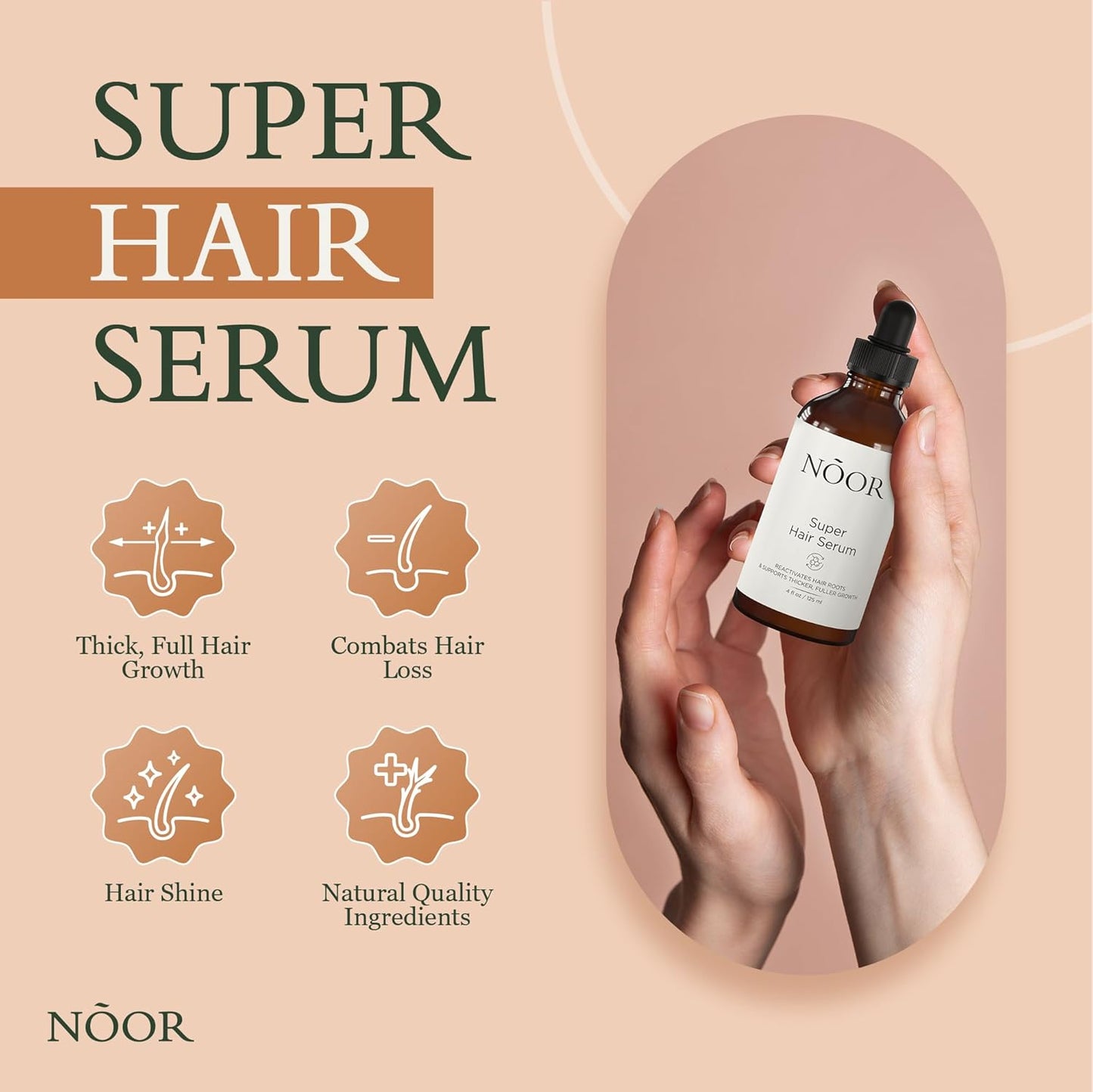 NOOR HAIR Growth Super Hair Serum for Frizzy and Damaged Hair, Prevent Hair Loss & Thinning, Hair Treatment Serum for Women