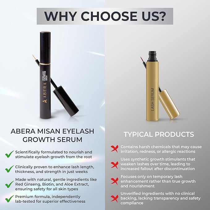 Abera Misan Eyelash Growth Serum (Upgrade Version) - Natural Lash Booster and Lash Enhancer, Regenerating and Nourishing Lashes Longer and Thicker (C. Set of 3)