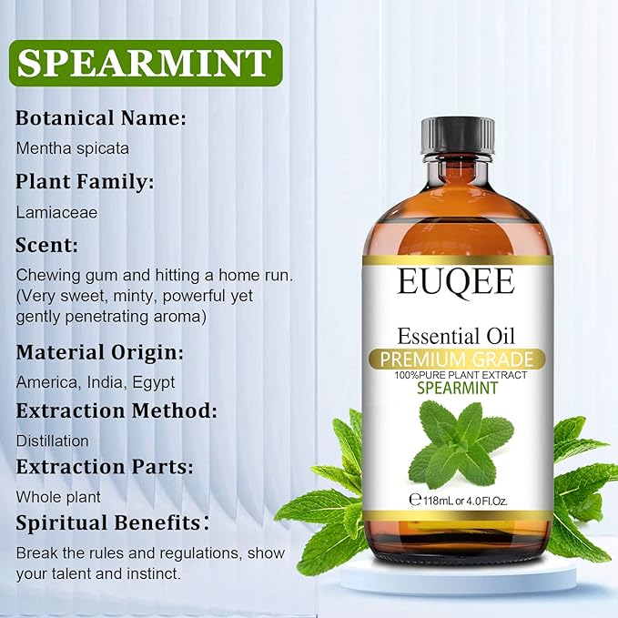 Spearmint Essential Oil Premium Grade Spearmint Oil Essential Oil with Glass Dropper, Great for Humidifier, Candle Making, Diffusers (118mL/4oz)