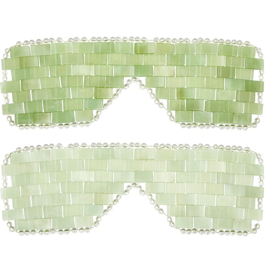 Hercicy 2 Pcs Jade Eye Mask Green Jade Stone Facial Cooling Mask for Alleviate Puffiness Face Massage Relax Eyes Relieve Migraine Meditation Beauty (White,Green)